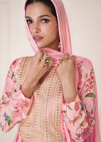 Pink Floral Gharara Suit