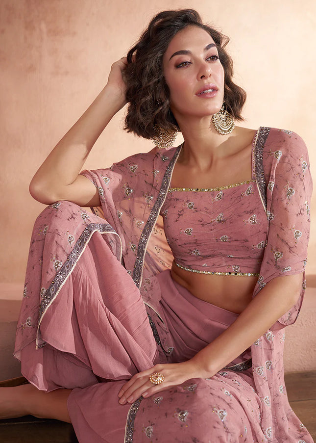 Pink Embroidered Jacket Style Sharara Suit