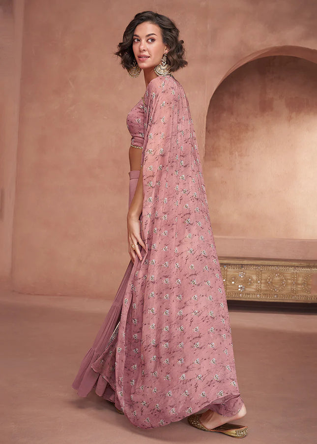 Pink Embroidered Jacket Style Sharara Suit