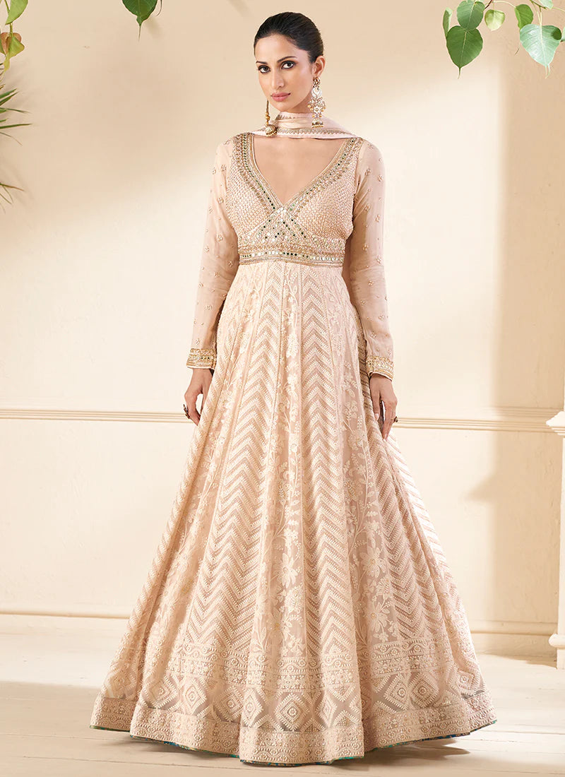 Silk Anarkali Beige Anarkali Dress Golden Beige Embroidered Anarkali Gown FALAKENOOR Silk Anarkali Beige Anarkali Dress Golden Beige Embroidered Anarkali Gown FALAKENOOR