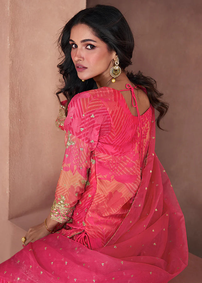 Pink Printed and Embroidered Gharara Suit