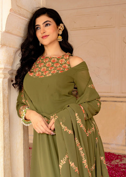 Green Embroidered Anarkali Gown