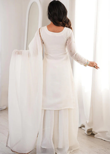 White Embroidered Sharara Suit