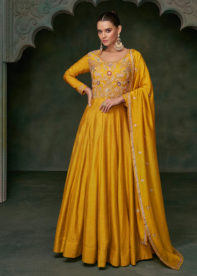 Yellow Multi Embroidered Anarkali Gown