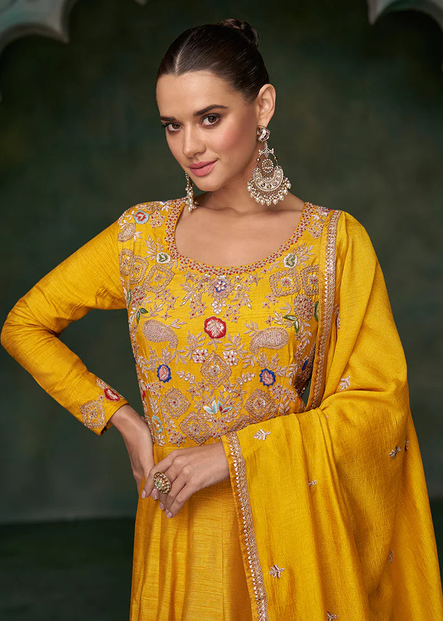 Yellow Multi Embroidered Anarkali Gown