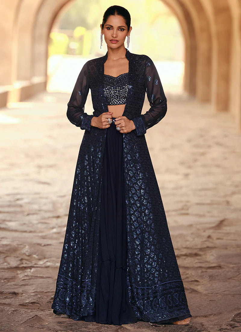 Buy Bridesmaids Lehenga - Slate Grey Chinnon Silk Jacket Style Lehenga –  Empress Clothing