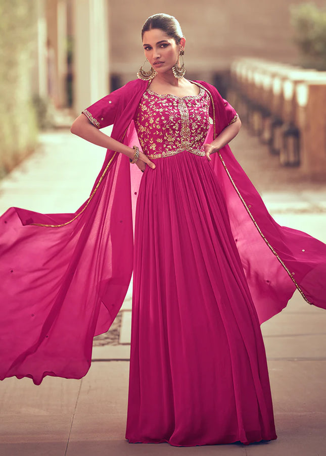 Pink Embroidered Jacket Anarkali Gown