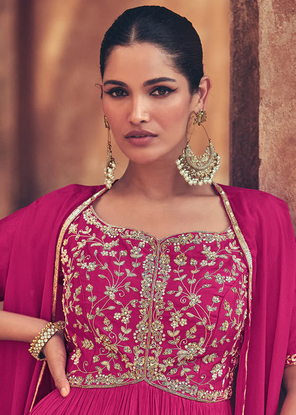 Pink Embroidered Jacket Anarkali Gown