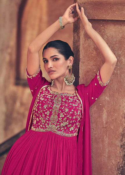 Pink Embroidered Jacket Anarkali Gown