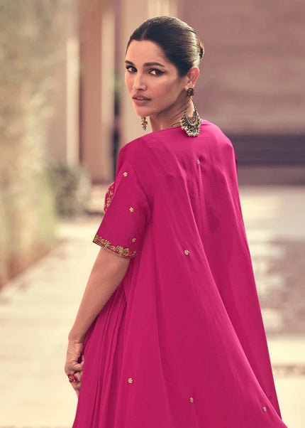 Pink Embroidered Jacket Anarkali Gown