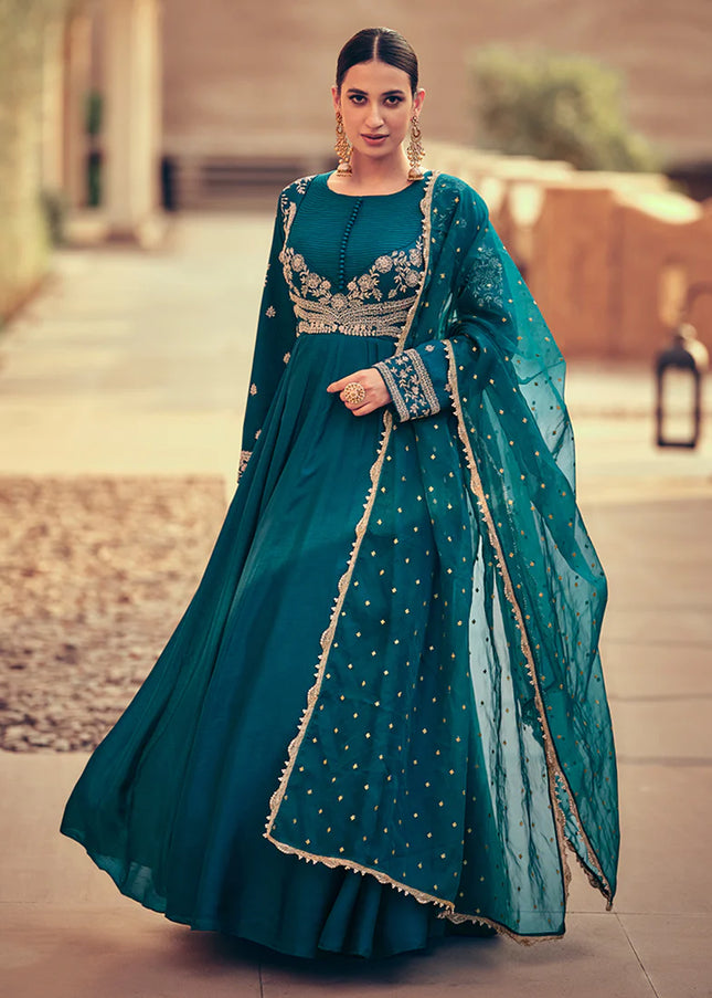 Teal Embroidered Anarkali Gown
