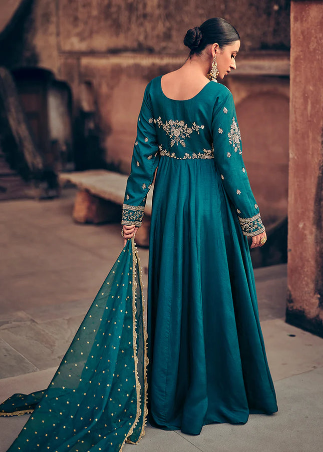 Teal Embroidered Anarkali Gown