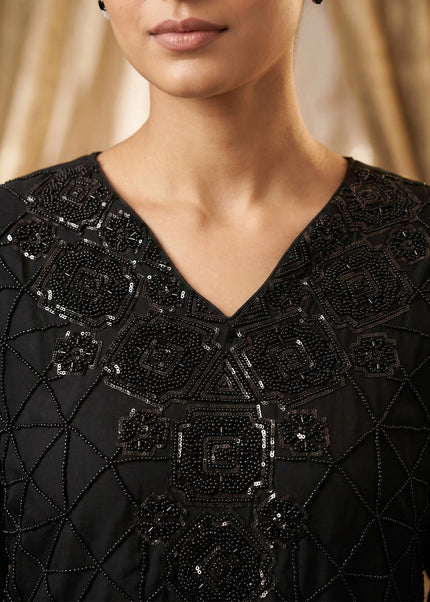 Black Embroidered Sharara Suit