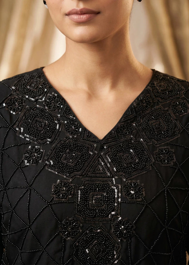Black Embroidered Sharara Suit