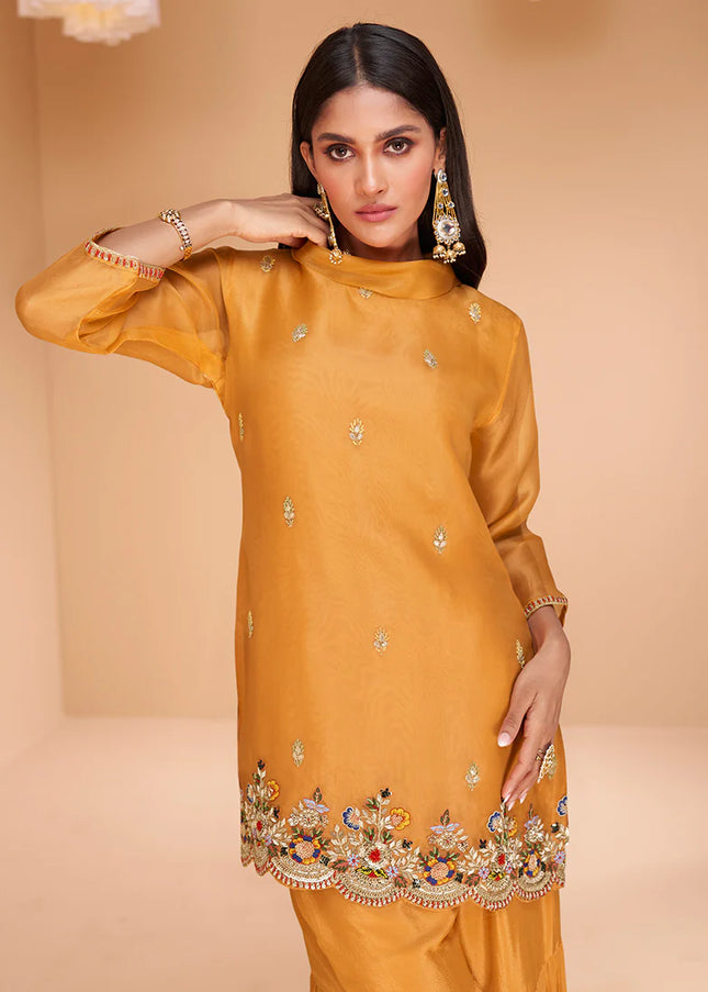 Mustard Yellow Embroidered Gharara Suit