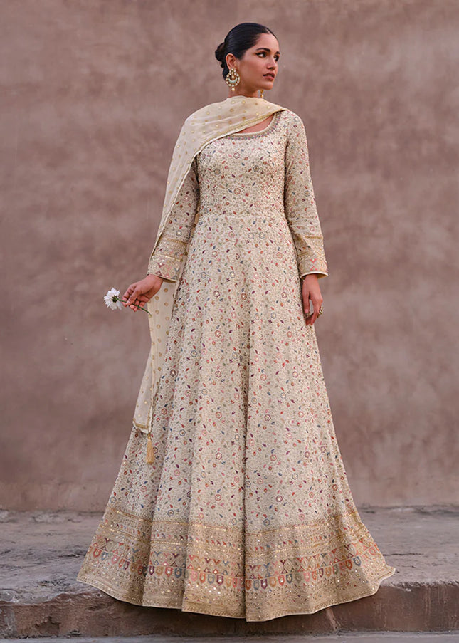 Offwhite Multicolor Embroidered Anarkali Gown