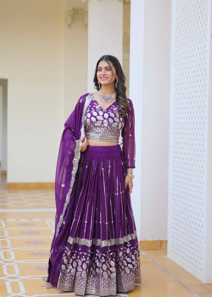 Purple Embroidered Lehenga Choli