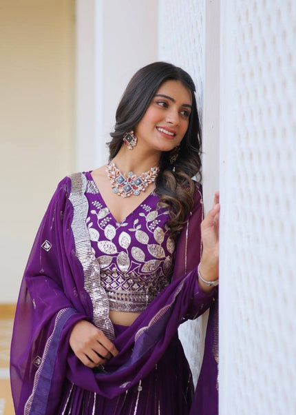 Purple Embroidered Lehenga Choli