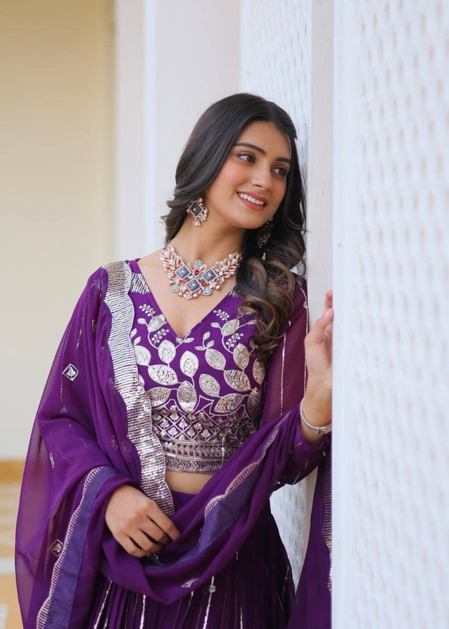 Purple Embroidered Lehenga Choli