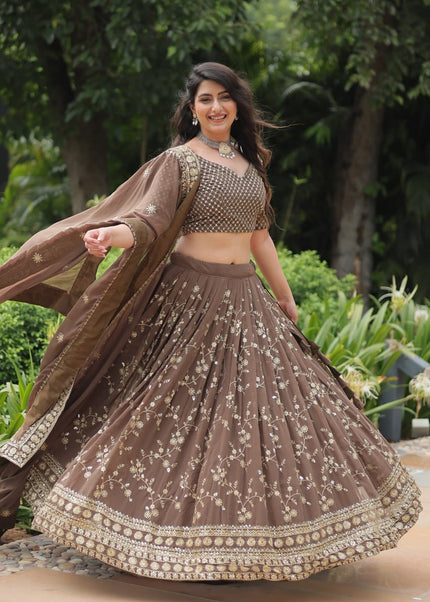 Brown Embroidered Lehenga Choli