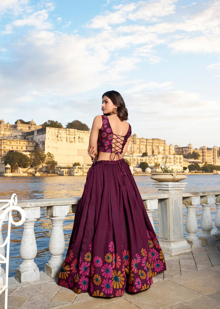 Wine Embroidered Lehenga Choli