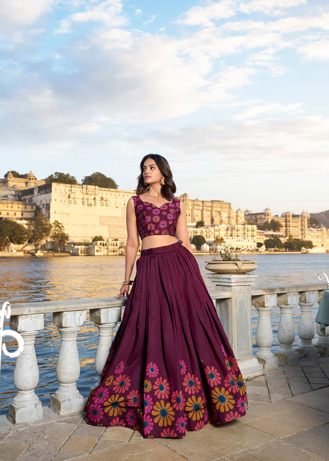 Wine Embroidered Lehenga Choli