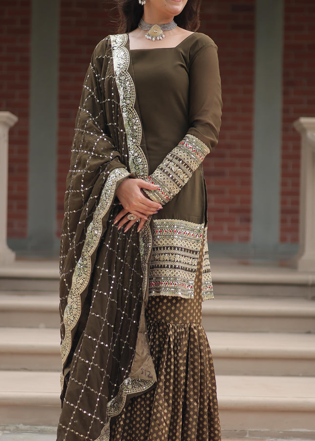 Green Embroidered Gharara Suit