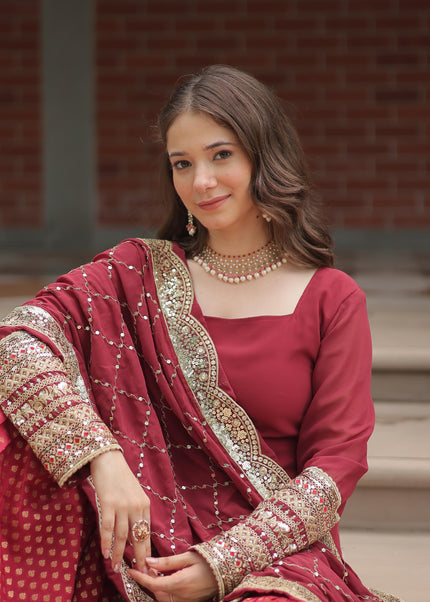 Maroon Embroidered Gharara Suit