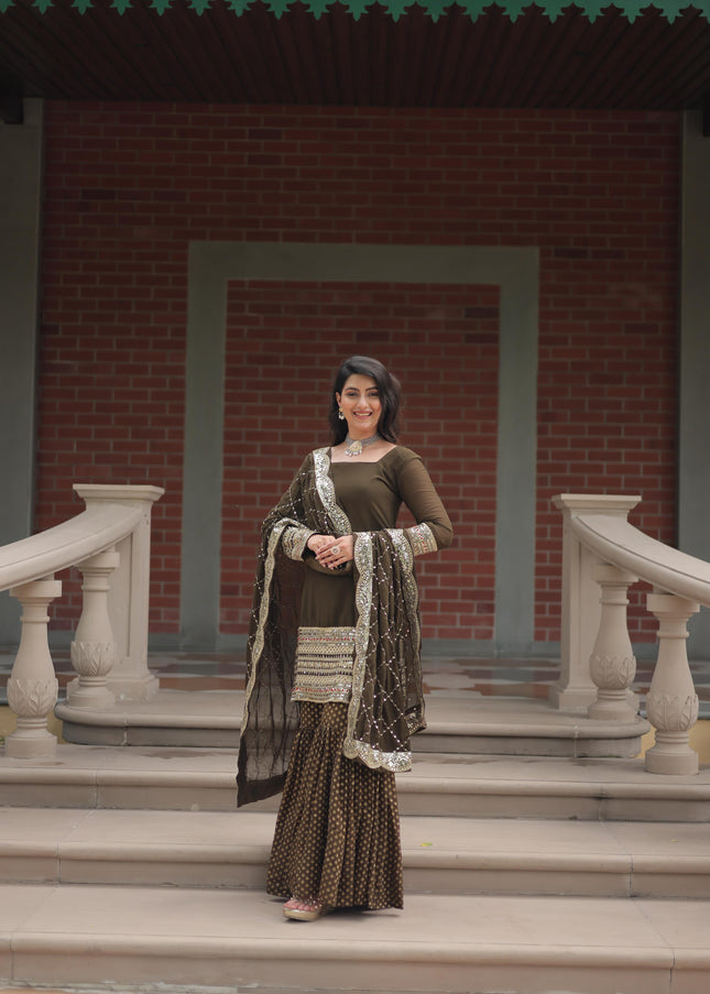 Green Embroidered Gharara Suit