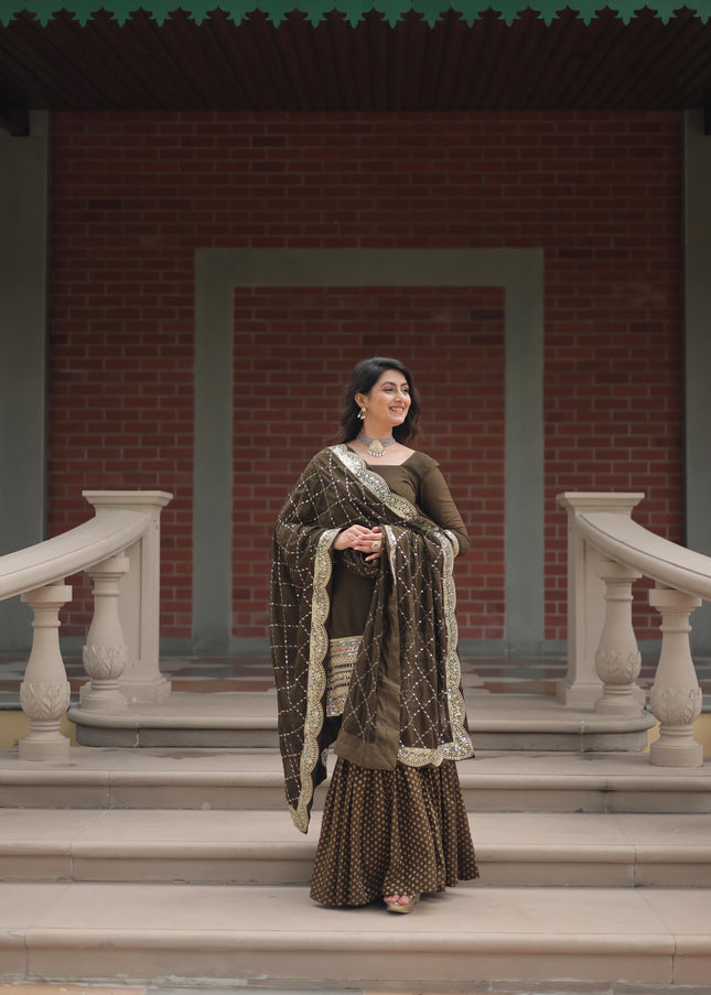 Green Embroidered Gharara Suit