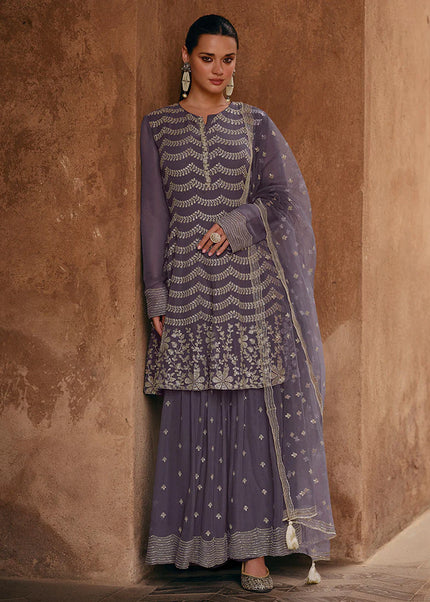 Lavender Embroidered Gharara Suit