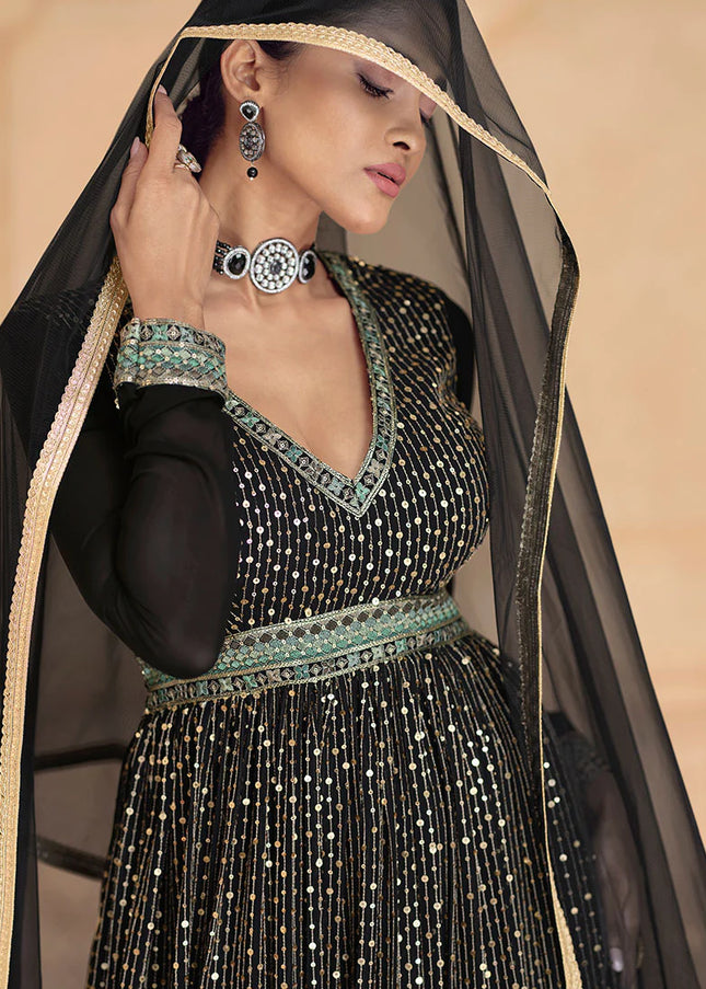 Black Embroidered Anarkali Gown
