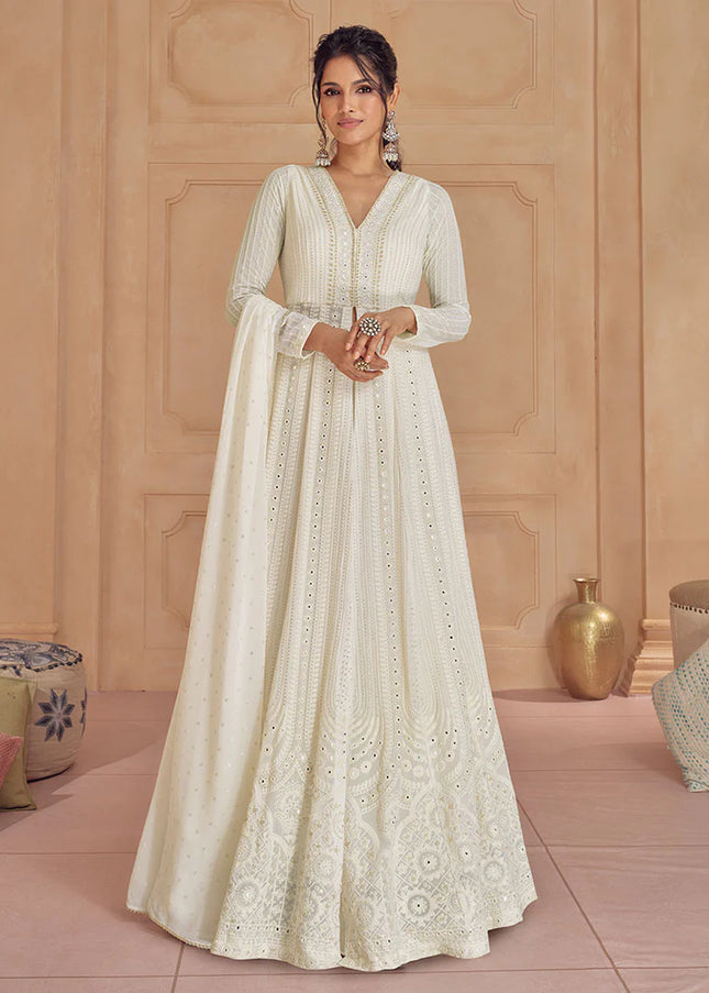 Offwhite Lucknowi Embroidered Sharara Anarkali