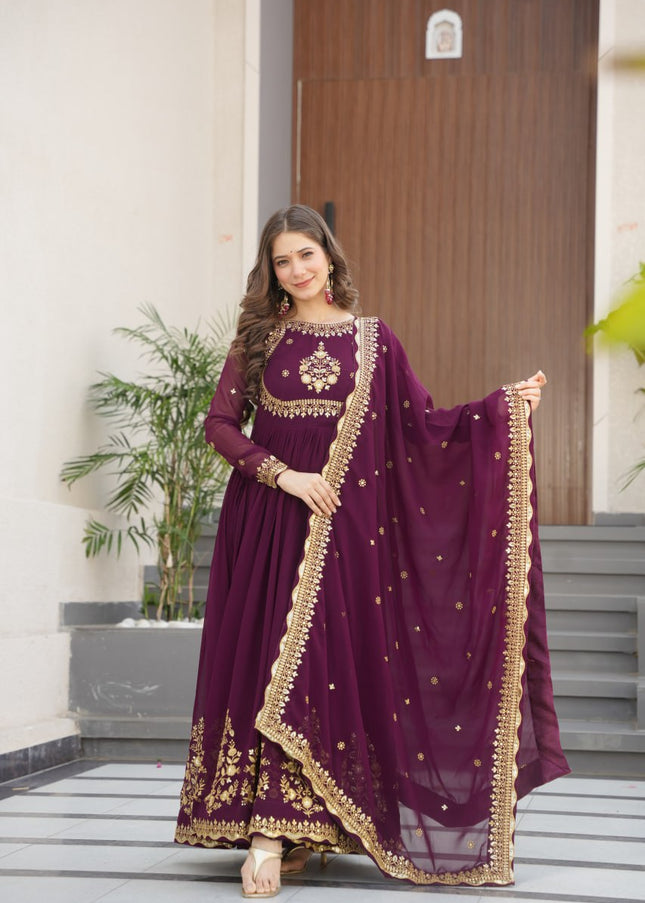 Magenta Embroidered Anarkali Gown