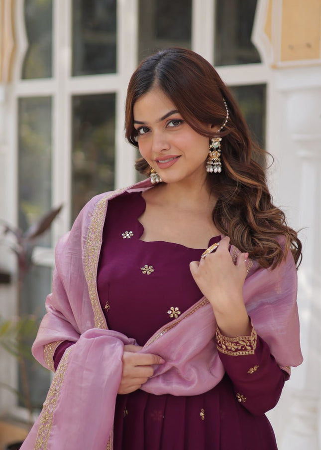 Magenta Embroidered Anarkali Gown