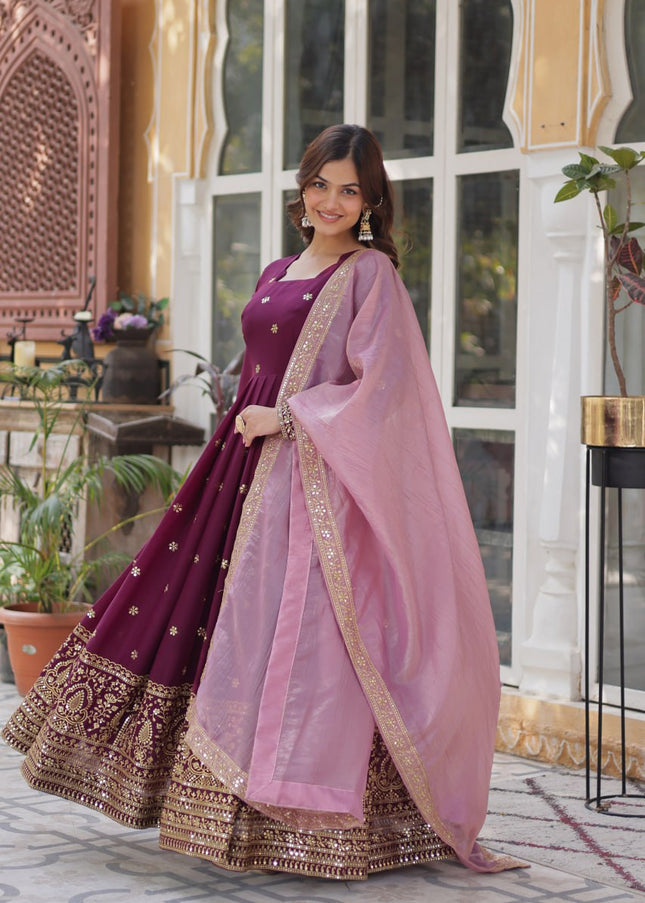 Magenta Embroidered Anarkali Gown