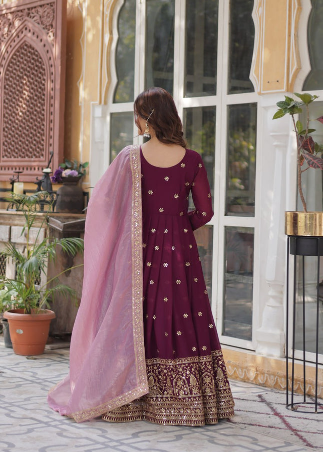 Magenta Embroidered Anarkali Gown