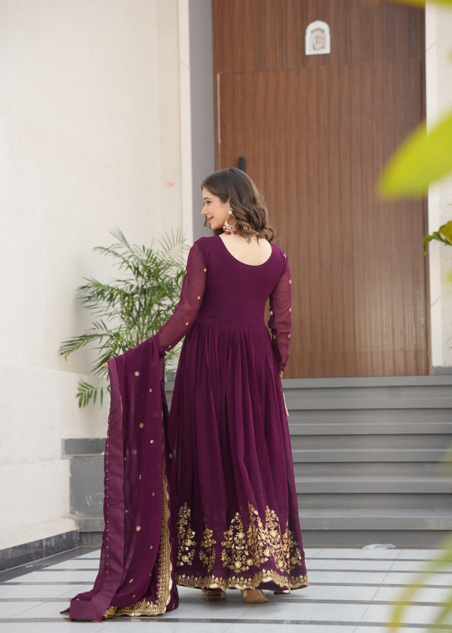 Magenta Embroidered Anarkali Gown