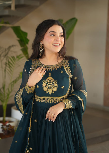 Teal Embroidered Anarkali Gown