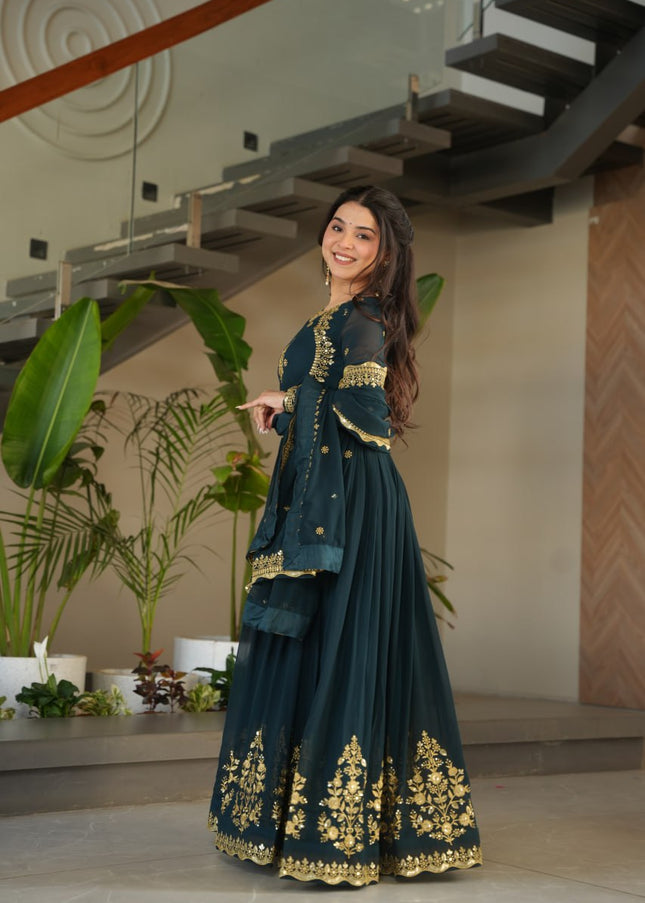 Teal Embroidered Anarkali Gown