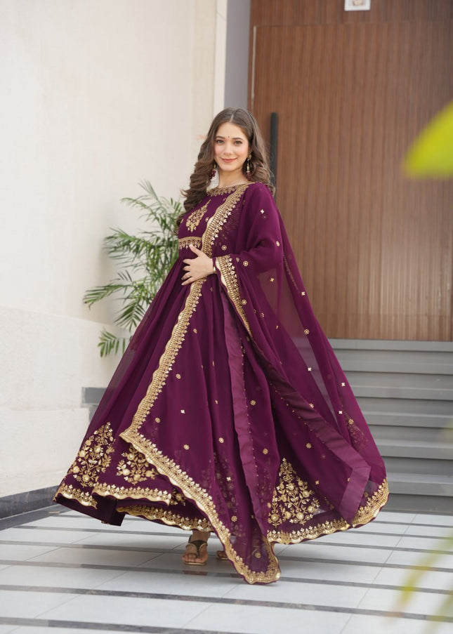 Magenta Embroidered Anarkali Gown