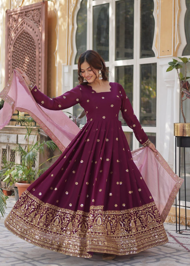 Magenta Embroidered Anarkali Gown