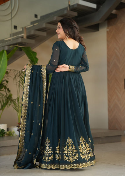 Teal Embroidered Anarkali Gown