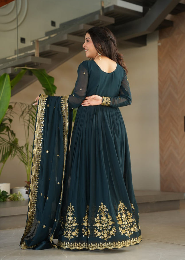 Teal Embroidered Anarkali Gown
