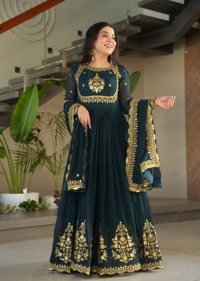 Teal Embroidered Anarkali Gown