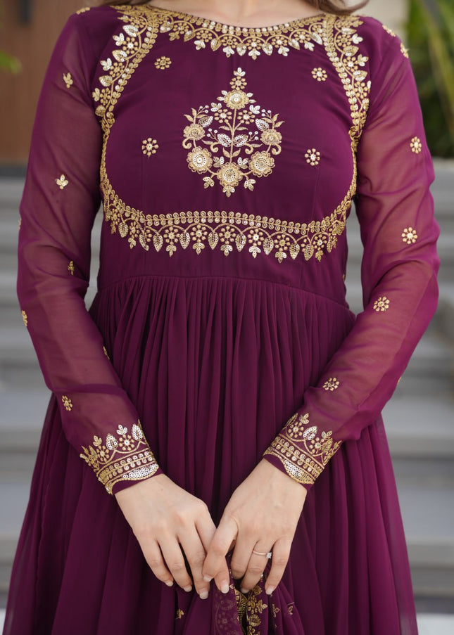 Magenta Embroidered Anarkali Gown