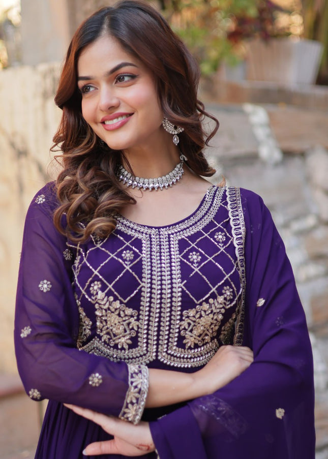 Purple Embroidered Anarkali Gown