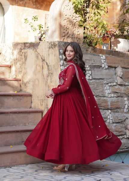 Maroon Embroidered Anarkali Gown
