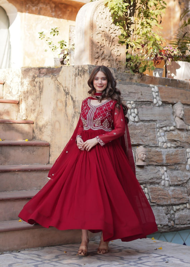 Maroon Embroidered Anarkali Gown