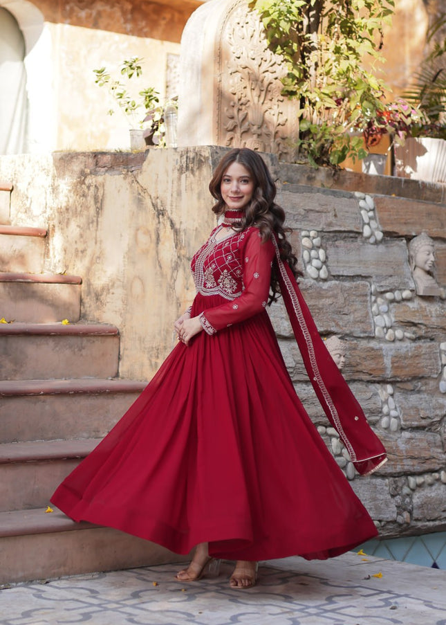 Maroon Embroidered Anarkali Gown